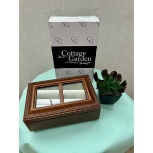COTTAGE GARDEN Woodgrain w/Gold Trim Musical Jewelry Photo Display Box-NEW